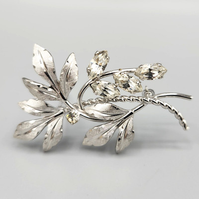 Vintage Van Dell Sterling Silver Marquise Crystal Fancy Floral Brooch 5.6g