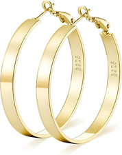 4MM Wide Large Gold Hoop Earrings for Women 14K Gold Plated 925 Sterling Silver