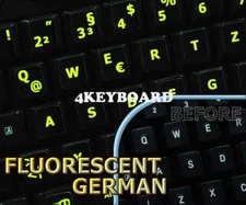 Glowing fluorescent German keyboard stickers