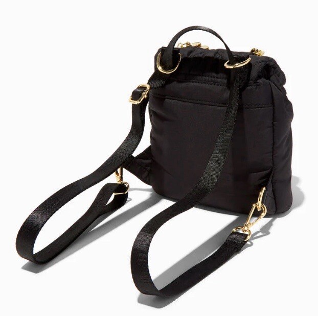 Black Quilted Leather Mini Backpack with Interwoven Chain Straps Black Leather Quilted Backpacks Twist Lock Chain Backpack  main image 4