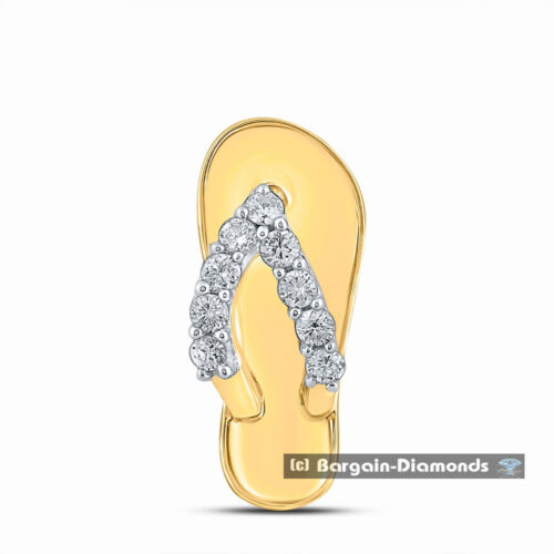 Lifestyle Beach Sandal .15Ct. 11-Natural Diamond 10K Yello Gold Pendant 17x7.5mm - Picture 2 of 17