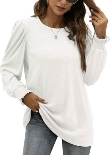 Womens Long Sleeve Top Fall Ruffle Puff Sleeve Cute Tunic Shirt Dressy - Medium