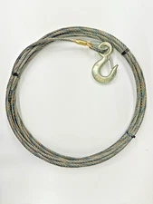 Eye Hoist Hook Winch Line 3/8'' X 65’ Tow Truck Wrecker Cable Steel Core