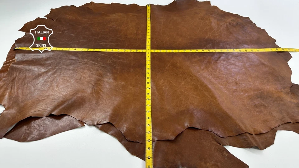 COGNAC BROWN ANTIQUED RUSTIC Lambskin leather 2 skins total 15sqf 0.9mm #C3630 - Image 4 of 4
