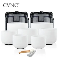 CVNC 432Hz 6-12" 7Pcs Frosted White Quartz Crystal Singing Bowls W/Case YogaGift