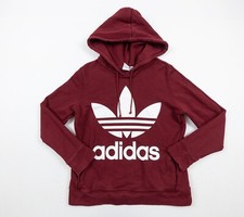 Adidas Sweatshirt Womens Medium Red Hoodie Trefoil Logo Ladies Sweater Pullover