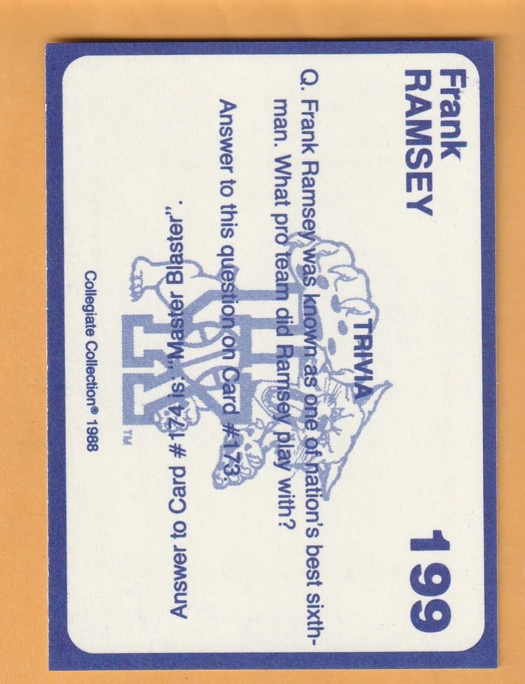 Frank Ramsey Kentucky Wildcats 1988 Card #199 HOF Boston Celtics Madisonville 4U - Image 2 of 2