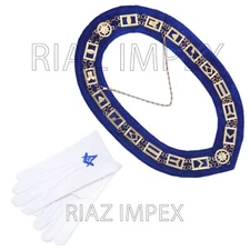 Masonic Regalia Master Mason Blue Lodge Gold Metallic Chain Collar with Gloves