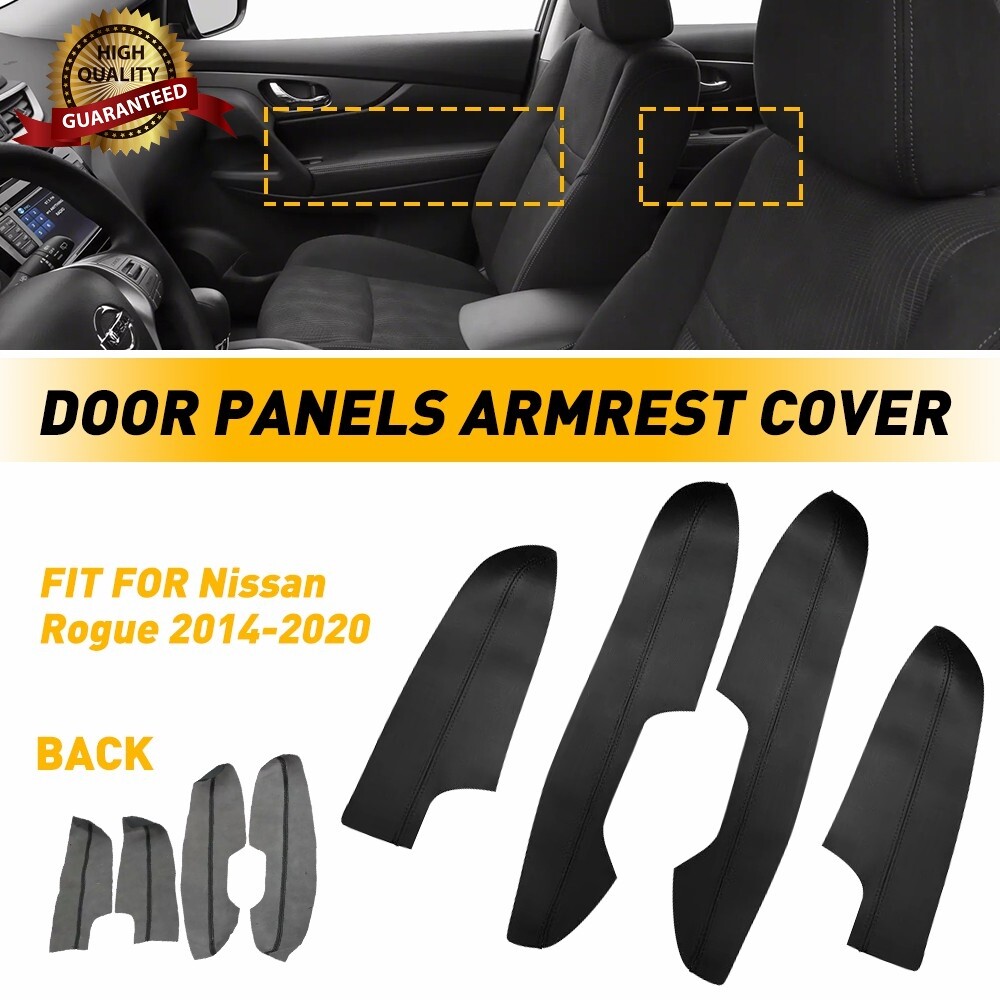 Black Leather Interior Door Panel Armrest Cover – Fits Nissan Rogue 2014-2020