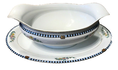 VINTAGE NORITAKE SHERIDAN GRAVY /SAUCE BOAT w/ATTACHED UNDERPLATE JAPAN EUC