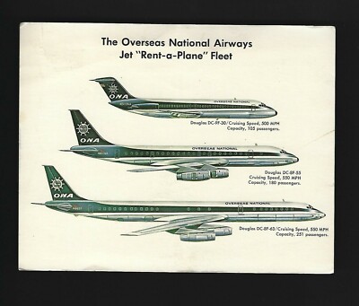 1970 Overseas National Airways Rent A Plane Fleet Douglas DC Postcard ONA 5 X 7