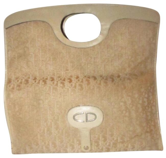 Dior Trotter Print Canvas Leather Top Handle Tote Clutch