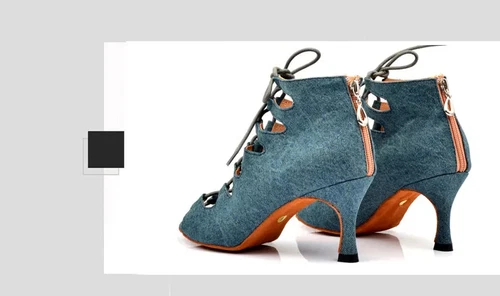 Women Denim Blue Latin Dance boots high heel Performance Ballroom Dance Shoes - Picture 22 of 29