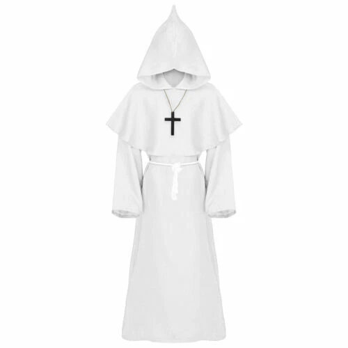 Renaissance Priest Sorcerer Robe Halloween Cosplay Costume Hooded Cape Unisex - Picture 11 of 26