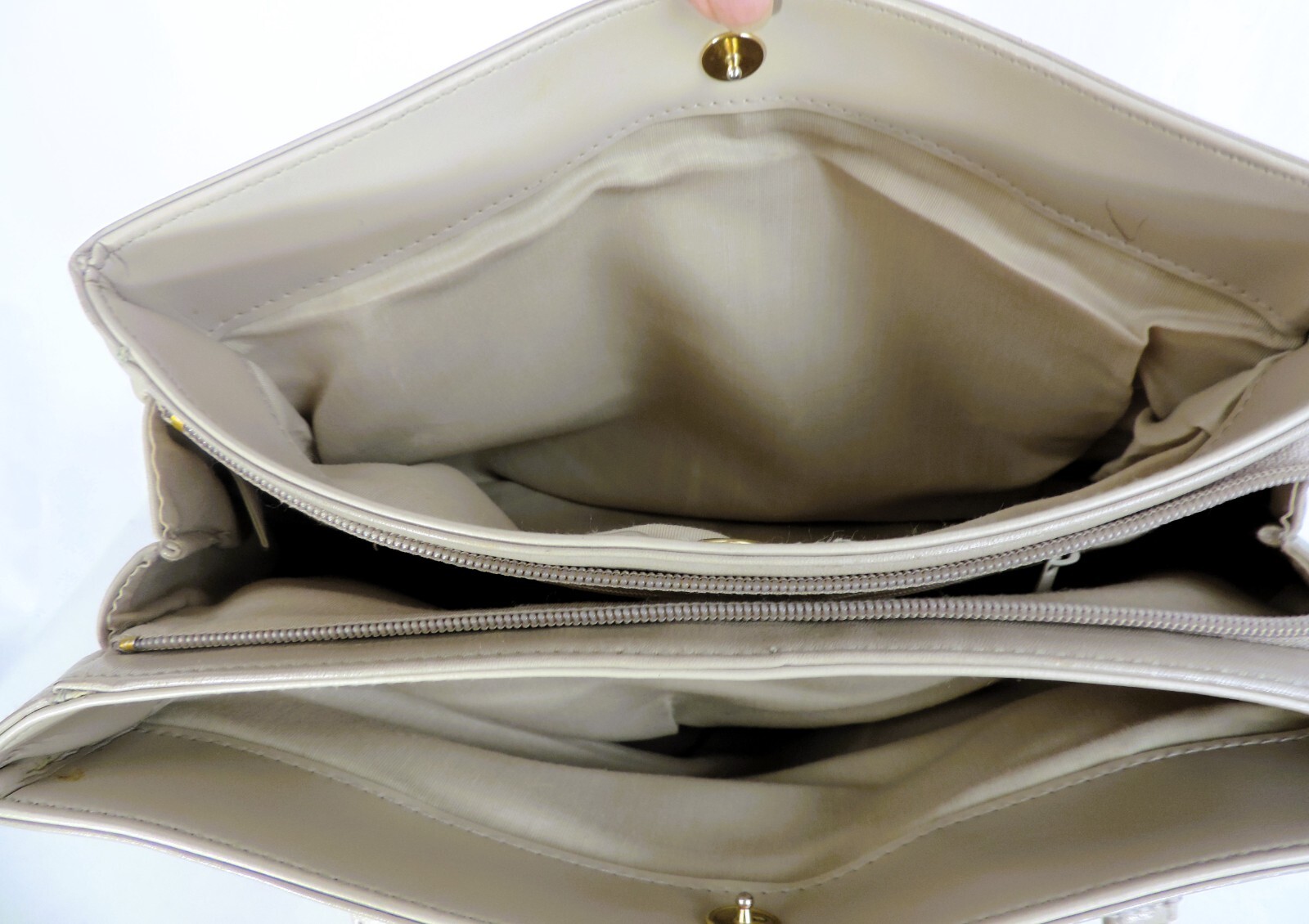 CONTESSA Genuine Beige Leather Shoulder Bag Tote Double Handle Zip