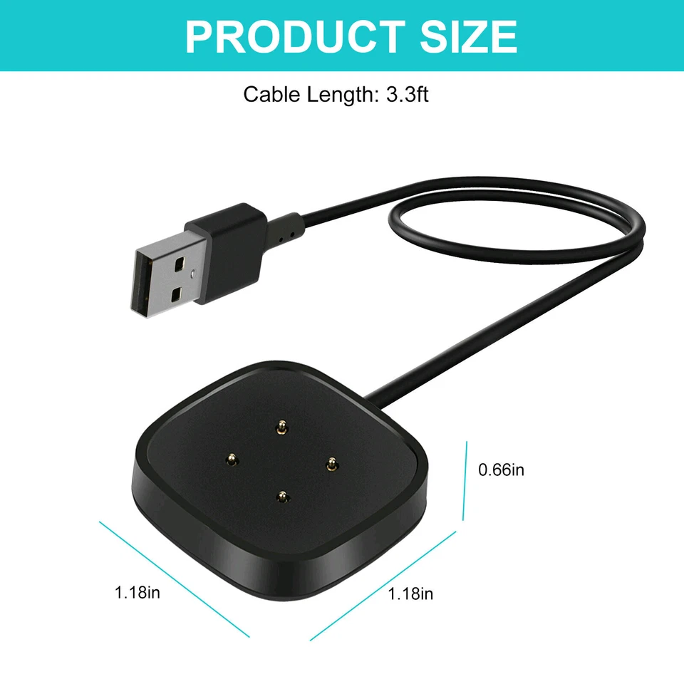 USB Charging Dock Station 3FT Cable Cord Charger for Fitbit Versa 3 4 Sense 1 2 Foto 3 de 4
