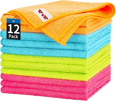 12 Pack Microfiber Cloths, Lint-Free Rags for Dusting Cars, Kitchen ...