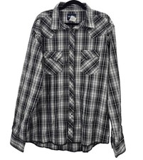 Wrangler Shirt Mens 2XL Gray Plaid Western Pearl Snap Button Long Sleeve Rodeo