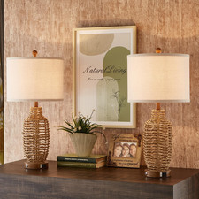 Dimmable Rattan Table Lamps Set of 2 with USB Port  LED Bulbs Included