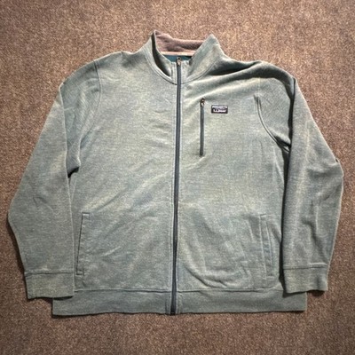 LL Bean Sweater Mens 2XL Green Jacket Full Zip Mock Neck Traditional Fit Coat