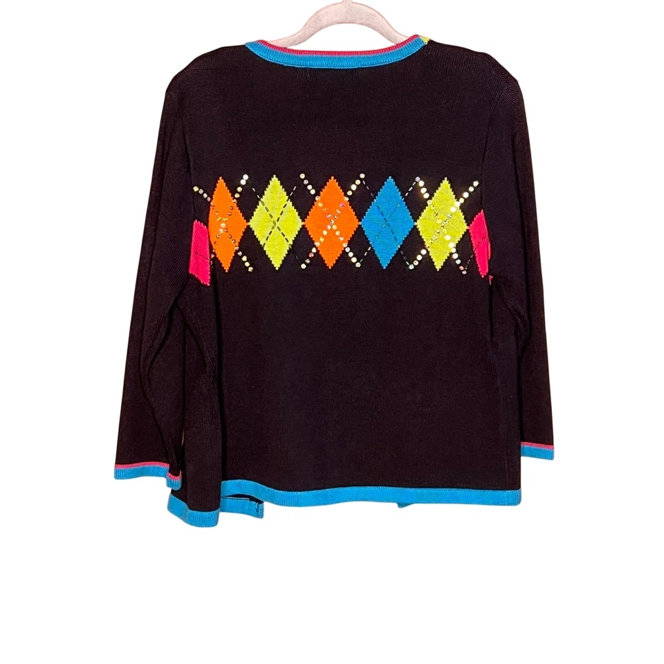 Cárdigan Suéter Mediano Vintage Jack B Quick Argyle Negro Rosa Verde Azul Foto 2 de 4