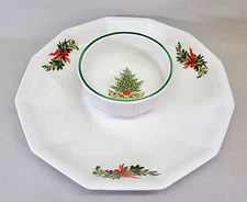 PFALTZGRAFF CHRISTMAS HERITAGE 2 PIECE STONEWARE CHIP-N-DIP PLATTER AND BOWL