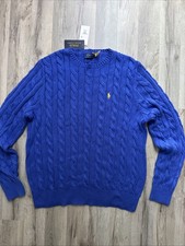 BNWT Polo Ralph  Laure Cable-Knit Blue Cotton Jumper.Size M
