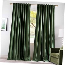 Velvet 96 inch Curtains for Bedroom, Rod 52"W x 96"L Pack of 2 Olive Green