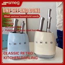SMEG 6 pieces + 1 Wood Knife Holder Block Set Stainless Steel Multicolor - DHL