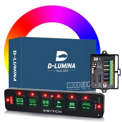 RGB Slim 6 Gang Switch Panel Constant Momentary Strobe Flash Control System Box