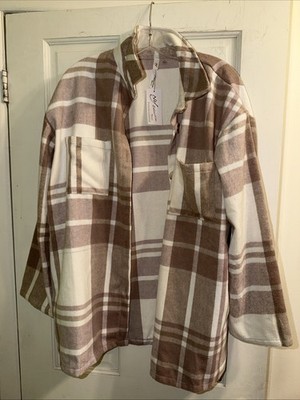 NY Collection Plaid Button Up Shacket Tan Size 1X NWT