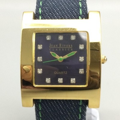Joan Rivers Classics Womens Watch 31mm Gold Tone Denim Open Cuff New Battery