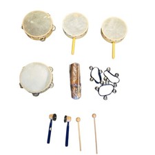 Kids Percussion Instrument Set Tambourines Bells Rhythm Sticks Guiro Wooden 12
