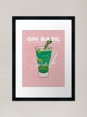 Gin Basil Smash Retro Cocktail Post Framed Wall Art Poster Canvas Print Picture