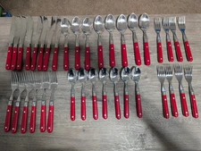 VINTAGE~WF Washington Forge~**37 PC MARDI GRAS FLATWARE**~Stainless~RED HANDLES