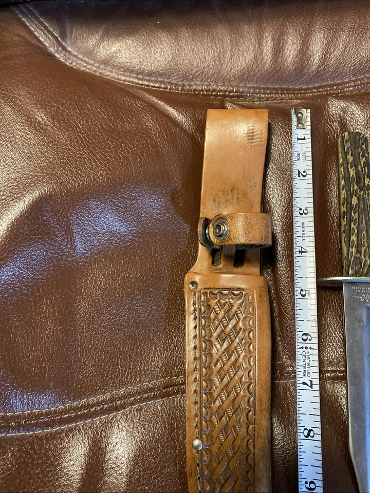 Нож-бабочка 1896-1940 Crane Cutlery Co. 9 1/2 дюйма с ножнами Шеффилд, Англия - Изображение 3 из 4