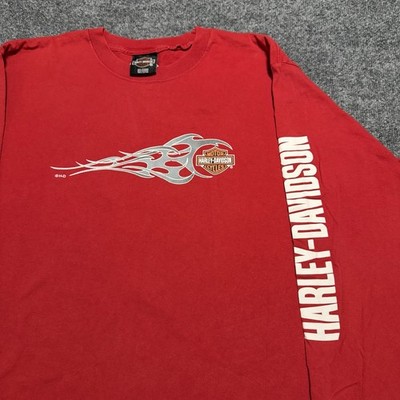 トップス HARLEY DAVIDSON RED FLAME LONG SLEEVE Vintage Harley Davidson Long Sleeve Shirt Large Red Flames HD