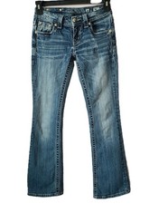 Miss Me Women's Bootcut Jeans Medium Wash Embellished Pockets Distressed Size 26