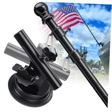 Flag Pole Kit with Suction Cup Holder - Stainless Steel Flagpole, 5ft Black
