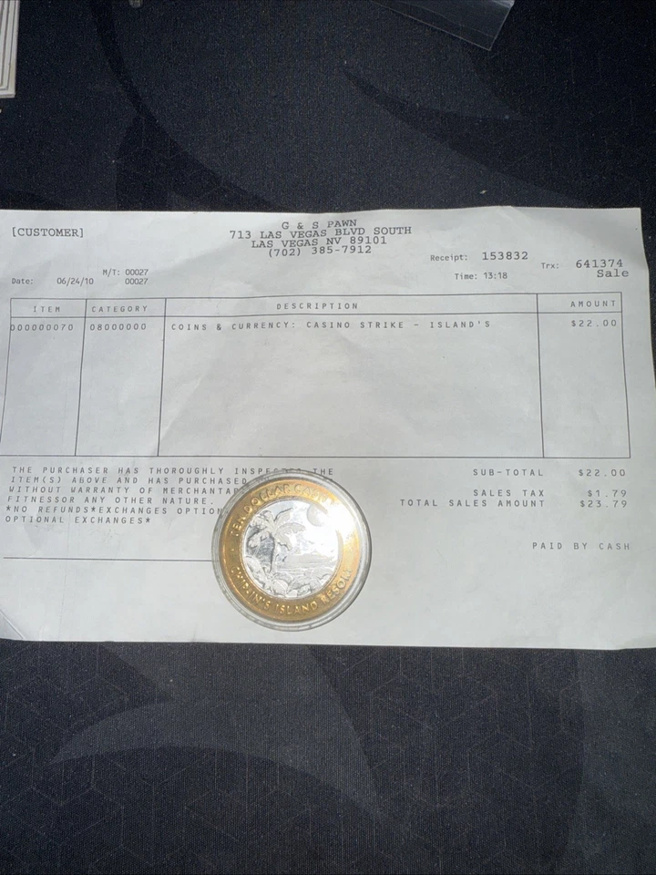 Chip-In'S, Island Resort And Casino $10 наличная стоимость .999 Найти серебро - Изображение 2 из 2