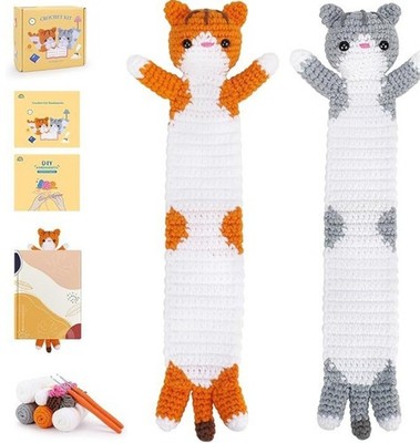 2 Cat Crochet Bookmark Kit Beginner DIY Craft Set w Video Tutorial for Kid Adult