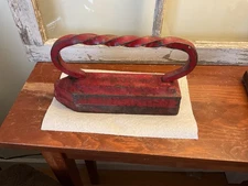 Antique Cast Iron Sad Iron Twisted Handle Red 14 Pounds 9 1/2” Long