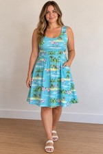 Lolly Wolly Doodle Size 18 Flamingo Tropical Dress Blue Made in USA