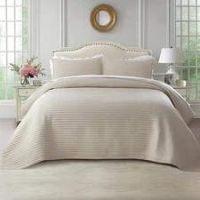 Kasentex Stone Washed Quilt Mini Set - Super Soft Lightweight Bedspread - Full/Q