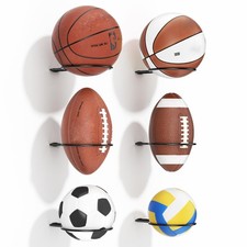Ball Holder Wall Mount Set   6 Sports Ball Racks for Basketball, Soccer, Voll...