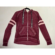 No Boundaries Womens Burgundy Brick Burnout Zip Up Hoodie Love Drawstring S 3-5