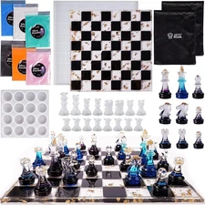 Chess Molds for Resin Casting, Upgraded Resin Chess Set Mold with 16 Piece 3D Fu