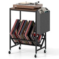 Rolling Record Player Stand with Vinyl Storage and Magazine Holder Brown