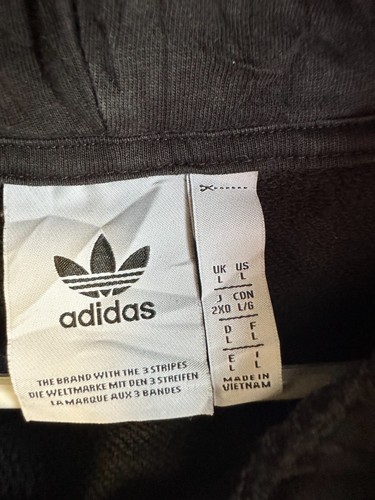 Adidas Hoodie mens Large Black Streetwear Sports Classic 3 stripes Outdoor Faded - Picture 3 of 6