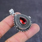 Garnet Gemstone Handmade 925 Sterling Silver Jewelry Poison Pendant 1.77" H441